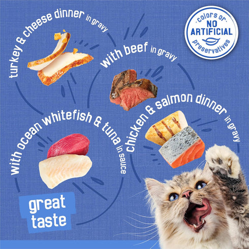Pack, 48 Purina Friskies Wet Cat Food Variety Shreds With Beef, Turkey and Cheese Dinner, Chicken and Salmon Dinner