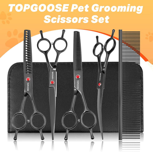6 1 Set (Set, TOPGOOSE Dog Grooming Scissors Kit, Professional in Pet Scissors Sharp Shears - Straight, Thinning