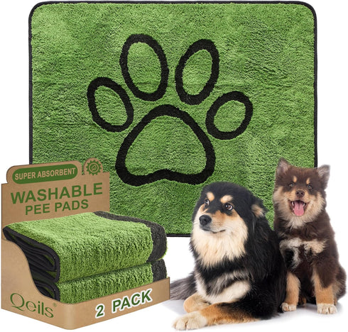Qeils Reusable Dog Pee Pads, 2 Pack Super Absorbent & Leakproof Washable
