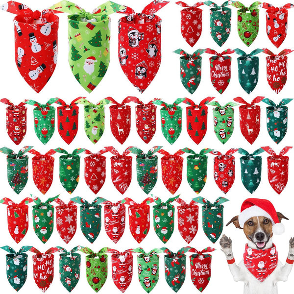 Preboun 50 Pcs Christmas Dog Bandanas Bulk Red and Green Bandanas for