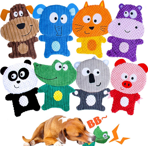 No Stuffing Dog Toys, 8 Pack Durable Plush Squeaky Toys, Cute Animal Interactive Chew Toys for Small Medium Dogs
