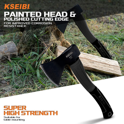 KSEIBI Wood Axe - 14 Inch Small Outdoor Camp Hatchet for Splitting Wood, Forged Steel Blade