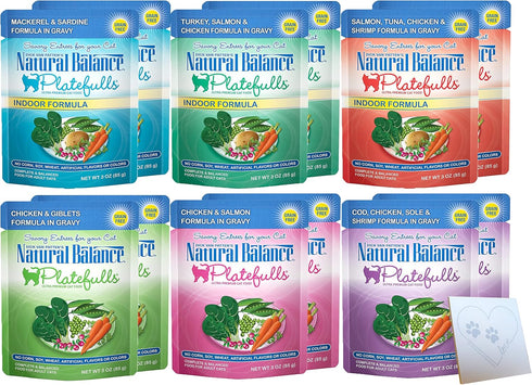 Natural Balance Grain-Free Platefulls Variety Pack, 12 Pouches (6 Flavors), 3 Ounces Each, Includes Notepad