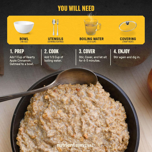40 25 18 High Protein Oatmeal Instant, Hearty Apple Cinnamon, Freeze Dried Prepper Supplies & Emergency Food Supply