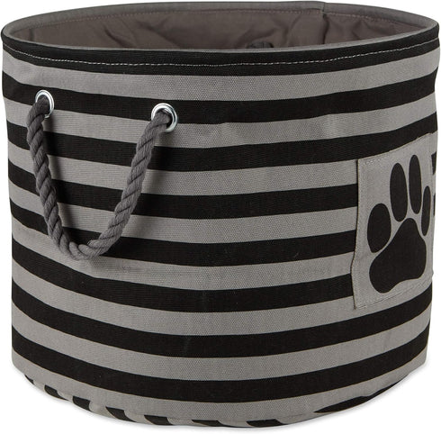 Bone Dry Pet Storage Collection, Striped Paw Patch Bin, Small Round, Black