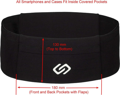 Sporteer VersaMod Running Belt - Workout Waist Pack for Smartphones and Personal Items, Small, Black
