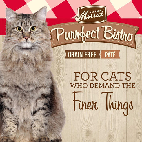 Merrick Purrfect Bistro Grain Free Premium Soft Canned Pate Adult Wet Cat Food, High Protein Beef Recipe, 3 oz (Pack of