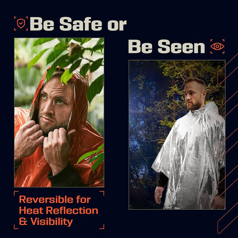 PREPARED4X Emergency Poncho and Mylar Blanket Liner, Waterproof Wind-Resistant Outdoor Rain Poncho