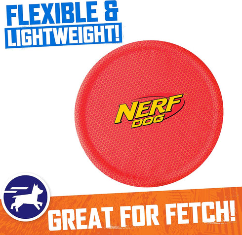 Nerf Dog Nylon Flyer Dog Toy, Lightweight Flying Disc, 9 inch diameter, for Medium/Large Breeds, Red