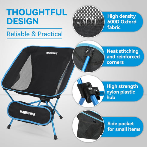 Backpacking, 330Lbs MARCHWAY Lightweight Folding Camping Chair, Portable Foldable Compact for Outdoor Camp, Travel