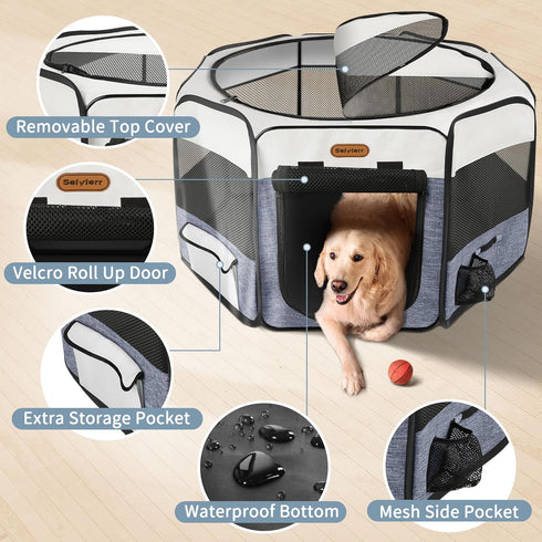 Seiyierr Dog Playpen, Portable Pet Play Pen Foldable Carrying Case, Puppy Pens Outsid for Small Cat Indoor/Outdoor