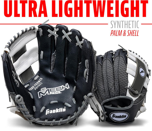 Franklin Sports Kids Baseball Glove + Ball Sets, Meshtek Youth Teeball Gloves, Left + Right Hand