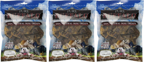 Loving Pets 3 Pack Pure Buffalo Lung Steaks, 4 Ounces Each, Single-Ingredient Dog Treats
