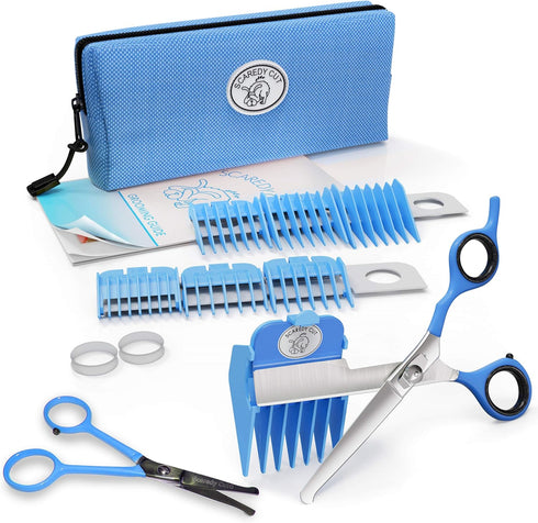SCAREDY CUT NO Buzz Dog Clippers, Tiny Trim Safety Scissor, Silent Low Noise Grooming Clipper, Right Handed Blue