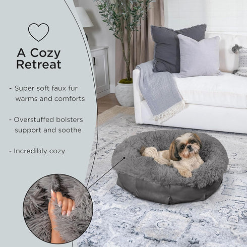 Best Friends by Sheri Ultra Calming Pouf Bed, Luxury Donut Dog Bed, Gray, Small 23x23