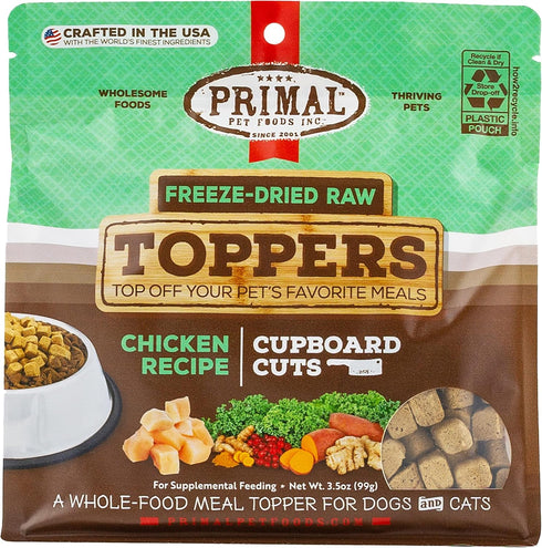 Primal Freeze Dried Raw Dog Food Topper & Cat Food Topper, Chicken, 3.5 oz, grain-free meal mixers with probiotics