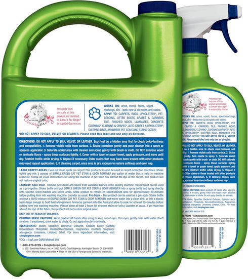 (32 oz 1 Simple Green Cat Stain & Odor Remover - Enzyme Cleaner for Cat Urine, Feces, Blood, Vomit Sprayer & gallon