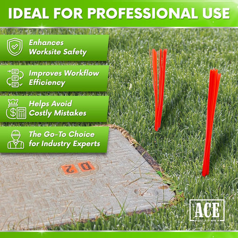 25 Pack Set ACE Supply Orange Marking Whiskers - - Durable Marking - Use As Survey Stakes, Construction Markers