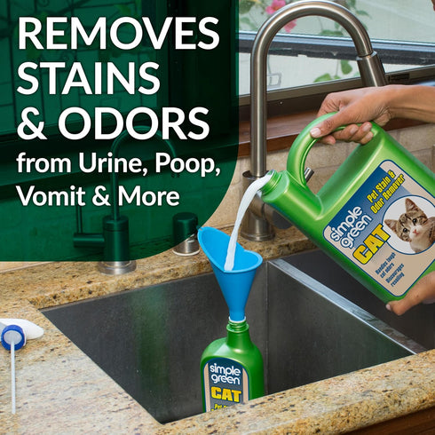 (32 oz 1 Simple Green Cat Stain & Odor Remover - Enzyme Cleaner for Cat Urine, Feces, Blood, Vomit Sprayer & gallon