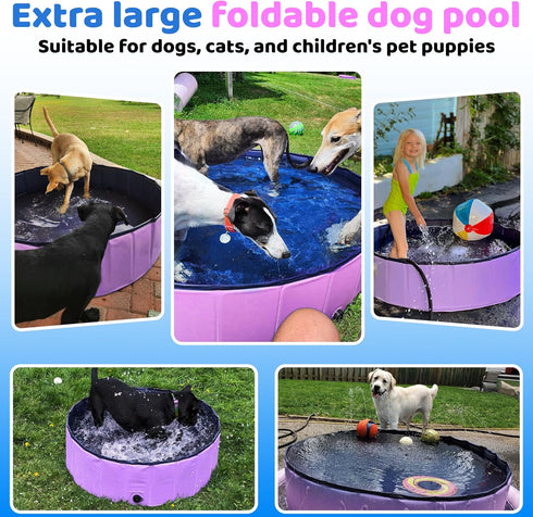 CACSPS 2025 55" 12" Swimming Updated Foldable Dog Pool, x Kiddie Pool with Hard Plastic, Non-Slip Dog Bath Tub