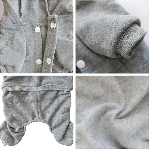 Dog Hoodie - Fleece Sweatshirt with Buttons, Cold Weather Coats, Winter Warm Cotton for Small Medium Large Dogs