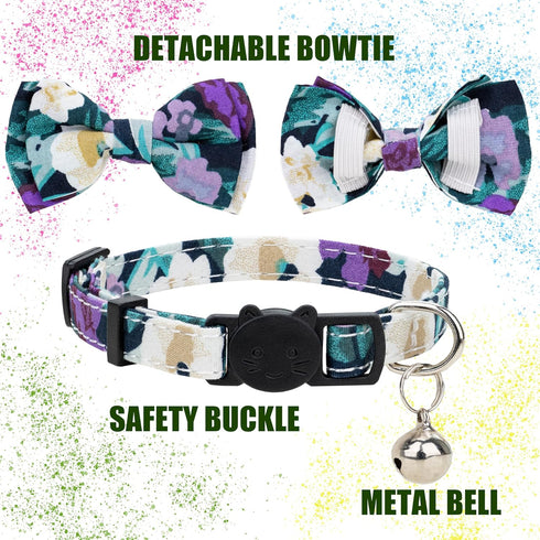 Cat Pet Breakaway Collar with Bell, Bowtie Detachable Bow Adjustable Safety for Kitten Puppy 2pcs Yellow & Purple Oil