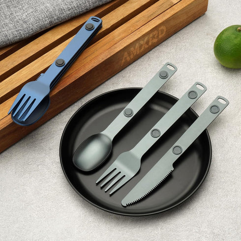 Magnetic Camping Utensils Set - Portable & Reusable Metal Travel Flatware, Outdoor Backpacking Cutlery Set, Knife, Fork
