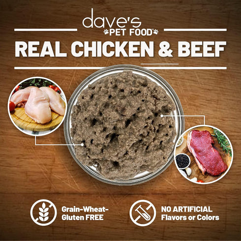 Dave's Pet Food Grain Free Wet Cat Food (Beef & Chicken Pate), 12.5 oz Cans (Case of 12), Made in USA with Added
