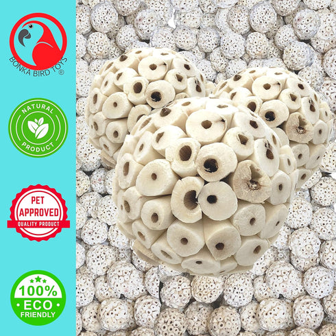 1214 Pk3 3-Pack, 2" Bonka Bird Toys All-Natural Sola Atta Balls, Diameter, Soft and Lightweight Chew and Foot Toys