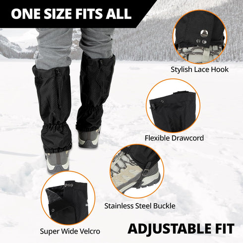 Waterproof Leg Gaiters - Lightweight Adjustable Boot Gaiters for Hiking, Hunting, Climbing