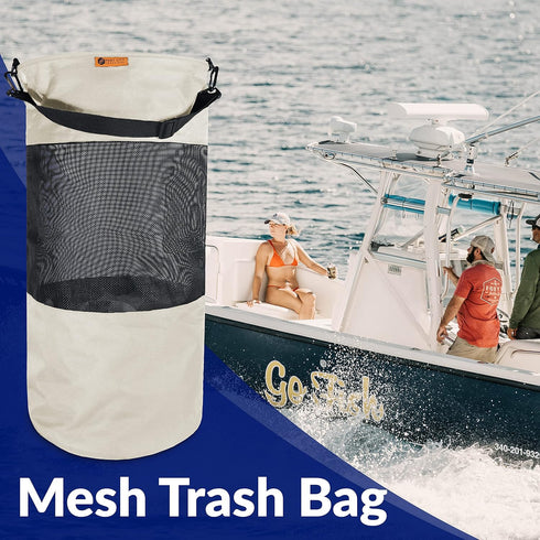 24x14 inches Portable Mesh Trash Bag for Boats, Kayaks, and Campers - (Beige)