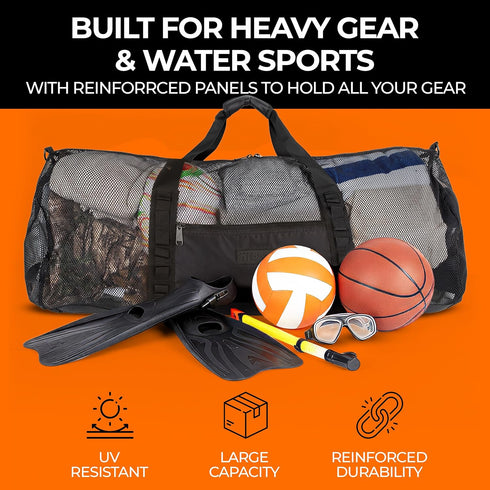 129L 35" Swimming, Fitdom Large Mesh Duffle Bag for Scuba Dive or Snorkel Equipment. Best for Water Sports & Beach