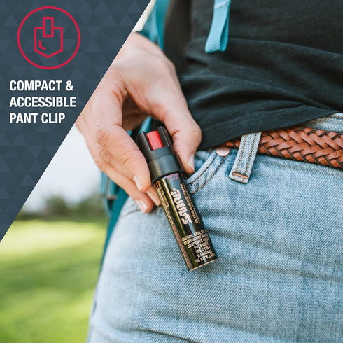 SABRE Advanced Pepper Spray, 3-in-1 Formula with Maximum Strength Pepper Spray, CS Military Tear Gas, UV Marking Dye