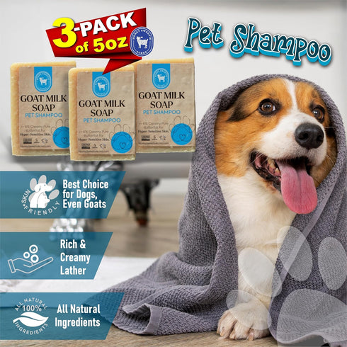3 Pack 5 oz (3 Count) Honey Sweetie Acres All-Natural Pet Shampoo Bar with Fresh Goat Milk - Moisturizing Relief