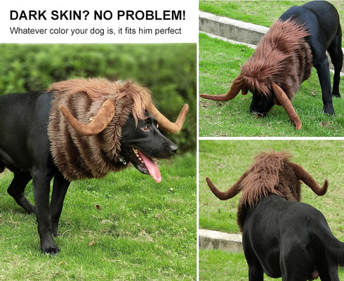 Onmygogo Funny Pet Moose Costumes for Dogs, Cute Furry Wig for Halloween Christmas, Pet Clothing Accessories, Size L