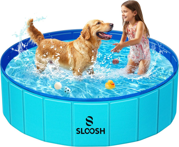SLOOSH Foldable Dog Kiddie Pool - Portable Hard Plastic Doggie Swimming Pool,