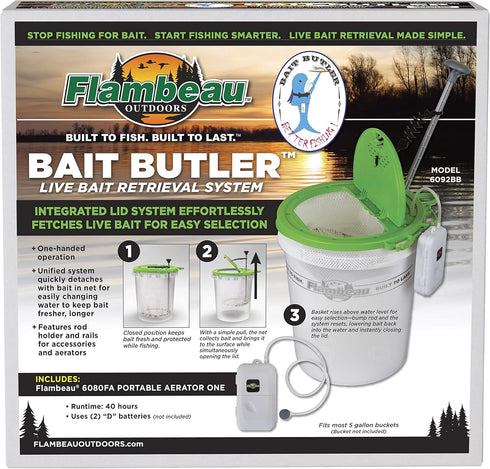 Flambeau Tackle Outdoors Bait Butler 6092BB - Live Bait Retrieval System with Integrated Lid and Net