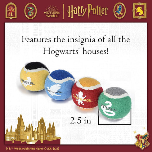 Harry Potter 4 Pack Dog Tennis Balls, Hogwarts Pride Themed Toy Balls for Dogs