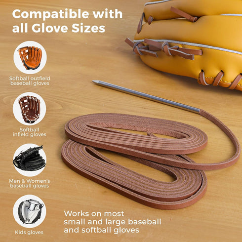 TOFL Softball and Baseball Glove Lace Kit, Mitt Lace Repair Kit with 2 Leather Laces and Needle