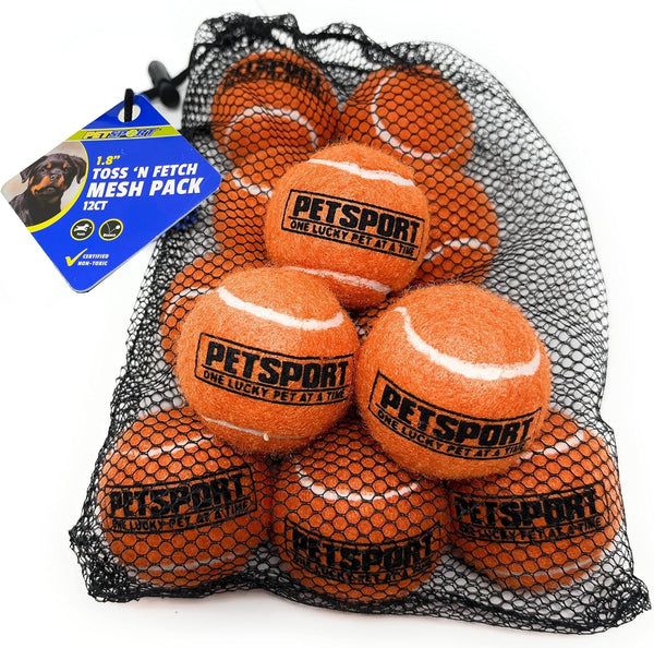 PetSport Orange Tennis Ball Dog Toys | 12 Pack Small (1.8") Felt & Rubber Balls with Carrying Bag