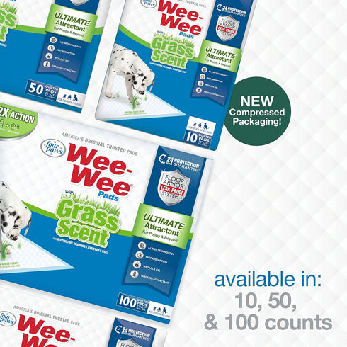 Four Paws Wee-Wee Ultimate Attractant Dog Pee Pads for Instinctive Training, Leak-Proof Quilted Potty Pads (50 Count)