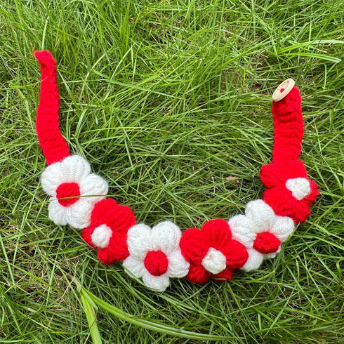 Handmade Dog Costume - Red and White Floral Design Wedding and Birthday Bandana, Cute Collars for Medium Small Cats