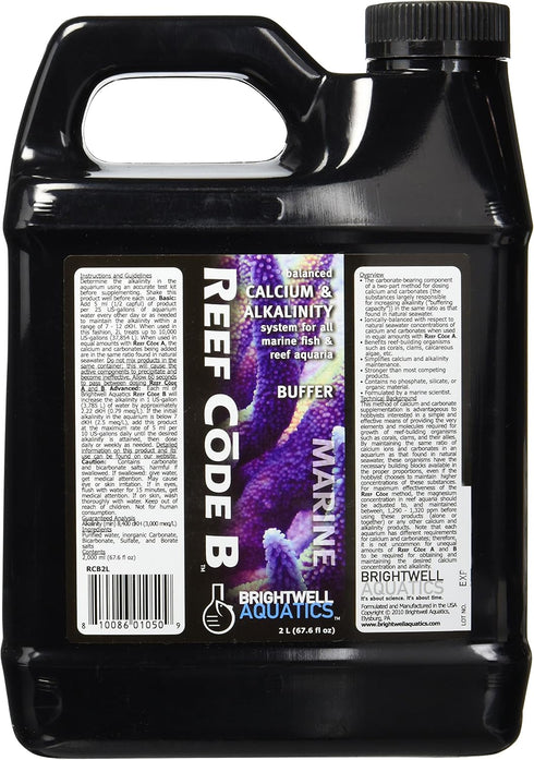 Brightwell Aquatics - Reef Code B, Balanced Calcium & Alkalinity System for Saltwater Fish Tanks, 67.6 fl oz