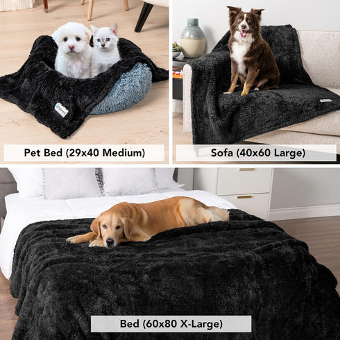 PetAmi Dog Blanket for Small Dogs Black - Fluffy Soft Sherpa Fleece Blanket for Cat & Dog, Washable 24x32