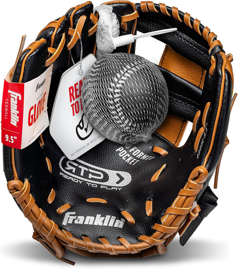 Franklin Sports Kids Baseball Gloves - RTP Youth Teeball Glove + Ball Set - 9.5" Mitt Set for Boys + Girls