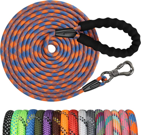 NTR Long Dog Leash, 20FT Check Cord with Swivel Lockable Hook and Comfortable Padded Handle, Reflective for Small