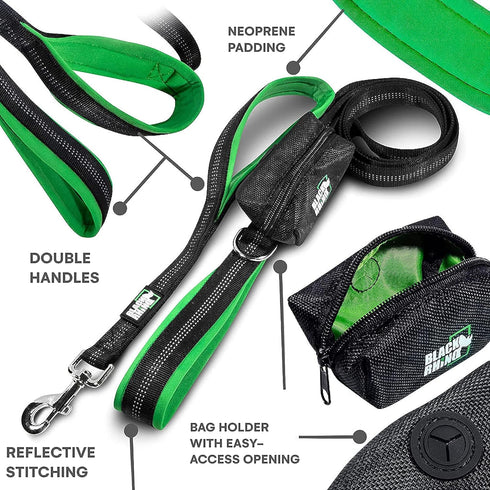 Black Rhino 6 ft Long Heavy Duty Dog Leash, Traffic Handle for Medium and Large Dogs, Padded Neoprene Dual Handles