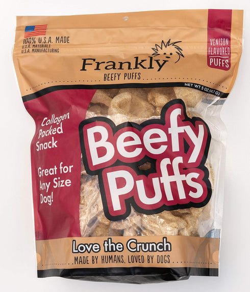 Frankly Venison Beefy Puffs, 100% USA Made Collagen Packed Snack, 5 Ounce Package