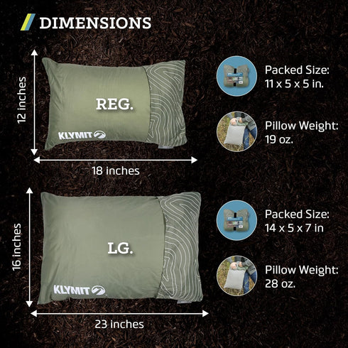 Klymit Drift Camping Pillow, Shredded Memory Foam Travel Pillow with Reversible Cover, Green, Regular