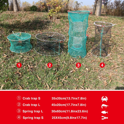 2 BasicGear Crab Spring Trap pcs - Bait Trap for Lobster, Crawfish, Shrimp, Portable Folding Collapsible Fishing Traps